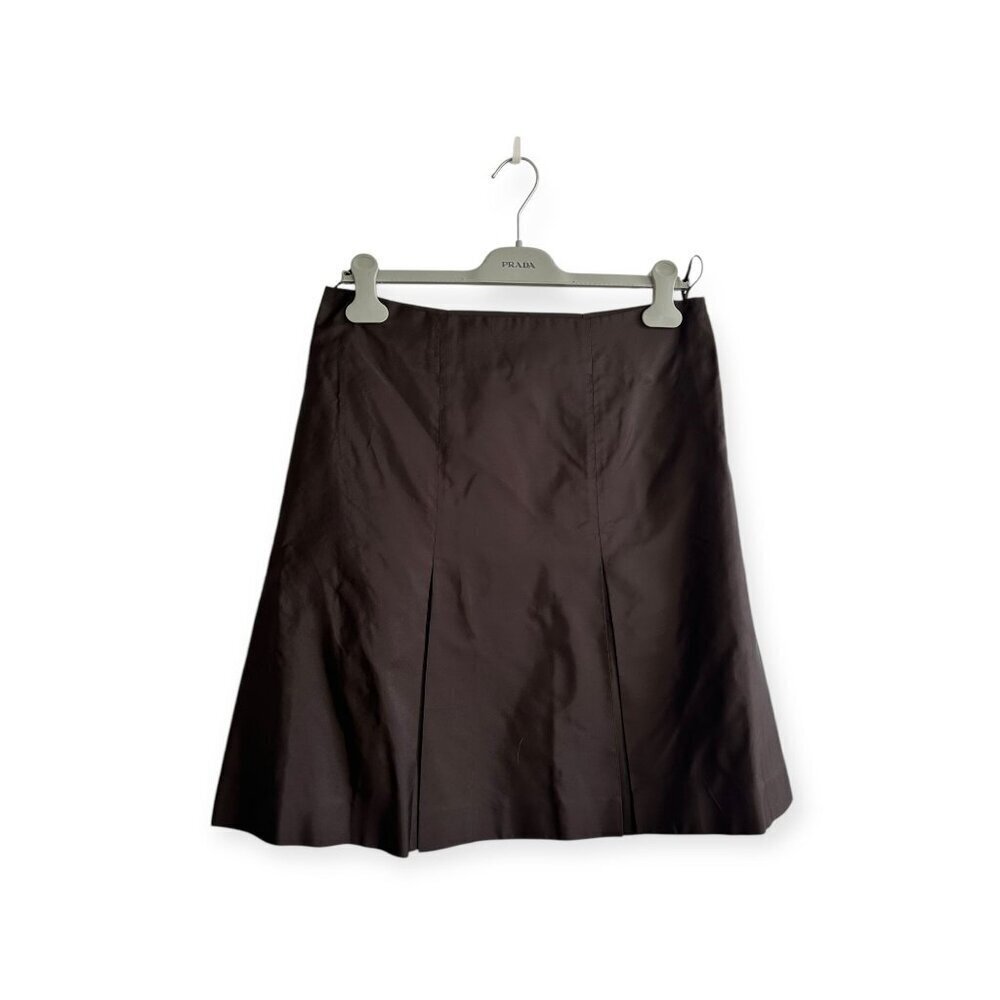 Prada Brown Silk Pleated Skirt, Size 44 Italy